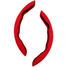 Red Suede Steering Wheel Cover 2 Pcs Non Slip Enhanced Grip Quick Two Piece Installation for Subaru Outback