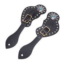 Cowboy Spur Holder 2 Pcs Leather Rhinestone Decor Adjustable Spur Straps Black