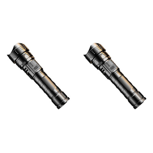 2X LED Flashlight Rechargeable Portable Flashlight Digital Display Outdoor Work Light Telescopic Zoom Flashlight