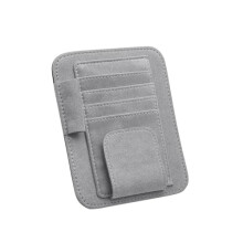 Car Sun Visor Organizer Gray, Universal Visor Storage Organizer for Trucks SUVs, MultiLayer Pockets for Sunglasses Cards Pens, Slim Secure Fit