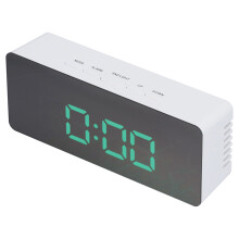 LED Mirror Alarm Clock with Snooze, 14x5.5x3.4cm, White Shell