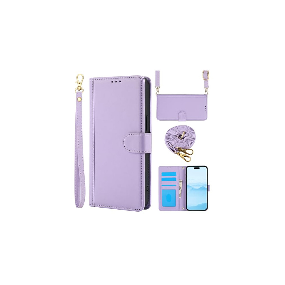Leather Wallet Case For Iphone 16 Plus With Card Slots, Magnetic Closure, Kickstand, Wrist And Crossbody Strap, Purple 9092120248968