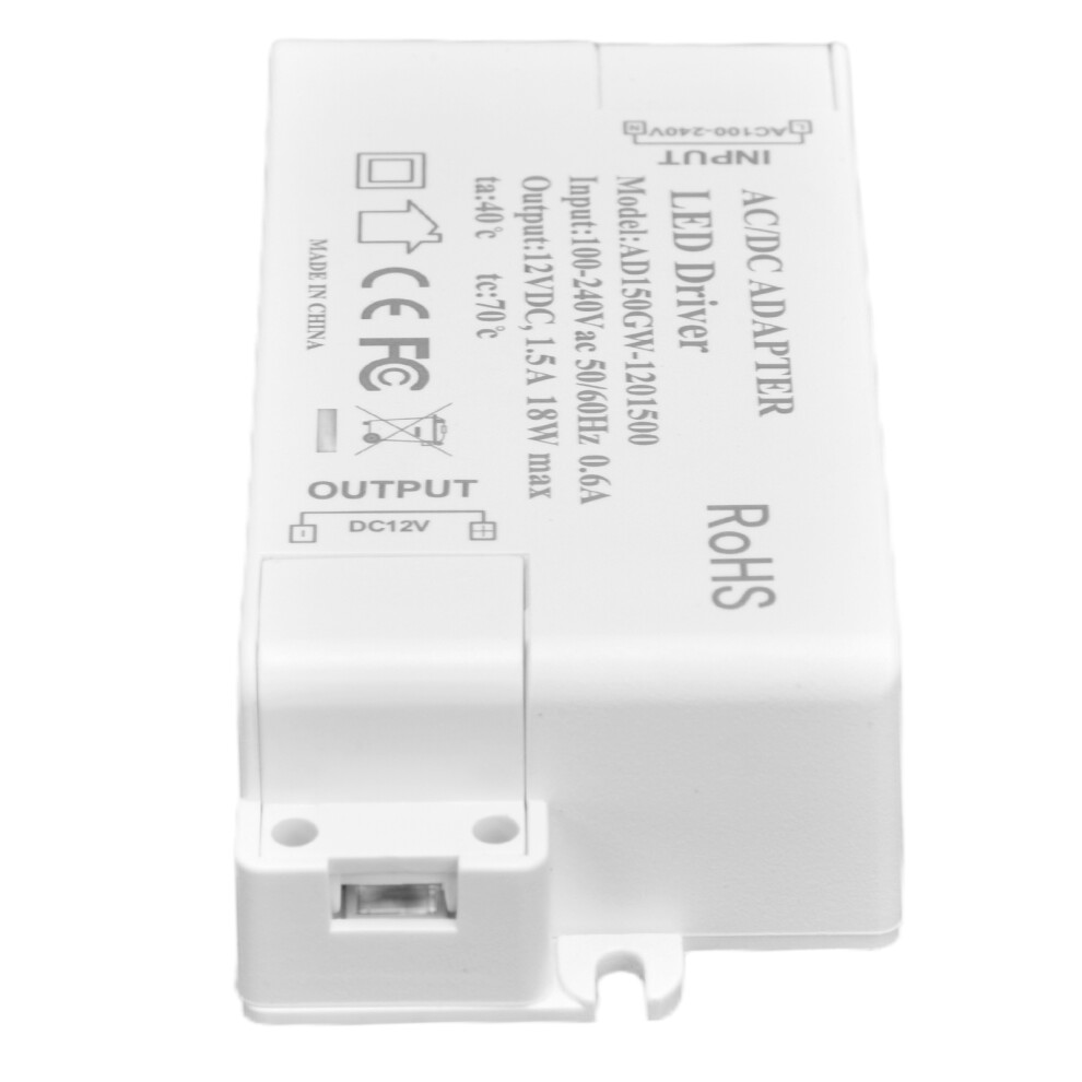 Led Driver 18W Power Supply, Ac100-240V To Dc12v 1.5A, Small Abs Case 7891391308096