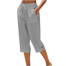 Cotton Pants for Women Loose Fit Straight Leg-Gray XXL