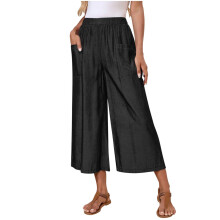 Women Pants Elastic Waist Casual Business Work with-Black M