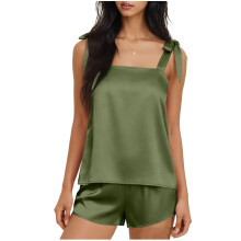 Pajamas For Women Set Top And Shorts Sleepwear Soft-Green M