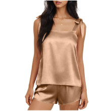 Pajamas For Women Set Top And Shorts Sleepwear Soft-Khaki XL
