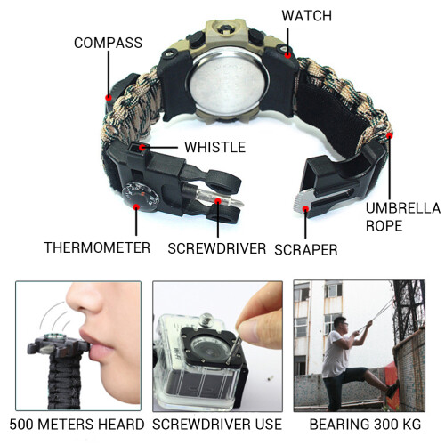 Outdoor Survival Watch with Compass Whistle