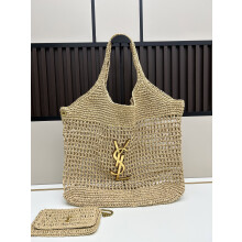 YSL Icare Maxi Raffia Crochet Tote Bag 58cm