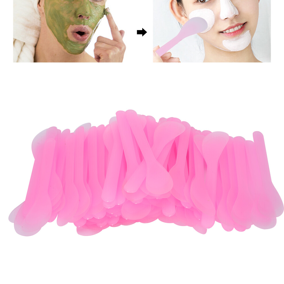Pink 100Pcs Plastic Facial Mask Spatulas Diy Cosmetic Mask Spoons