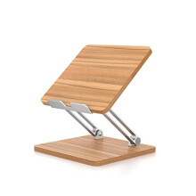 Foldable Wooden Tablet Stand for Desk, Adjustable Metal Holder with NonSlip Pads and Sturdy Build