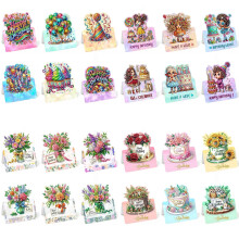(4PCS) 6Pcs DIY Diamond Art Happy Birthday Greeting Cards, 3D Folding Card Kit with White Envelopes 4.5x9.1in for Festival Gift Bouquet