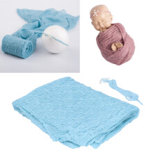 Baby Blue Crochet Wrap & Headband Set - 155x45cm for 0-3 Months
