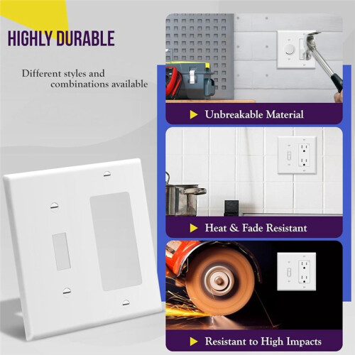 Combination Toggle Light /Decorator  Wall Plate, Size 2-Gang 4.50x4.57Inch, American Standard Socket Panel 2