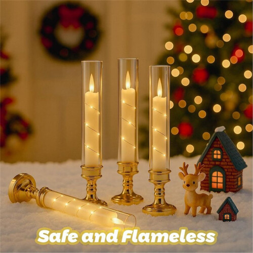 6 PCS Flameless Candles with Remote and Timer, Flickering LED Romantic Candles with Embedded Star String 2