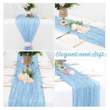 Paquete de 8 Caminos de Mesa de Gasa Azul Bebé de 90 X 300 cm, Ideales para Bodas y Fiestas.