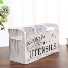Kitchen Utensil Rack with Three Compartments Rustic Wooden Storage Box Vintage Tableware Farmhouse Dish Cabinet B