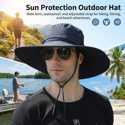 (Navy Blue) Waterproof Quick-Dry Foldable Fisherman Hat 1
