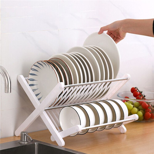Foldable and Easy to Drain Bowl and Tray Rack, Kitchen Multi-Purpose Storage Rack, Tableware Bowl and Tray Storage Rack White 2