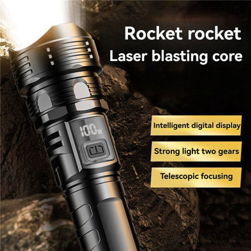 2X LED Flashlight Rechargeable Portable Flashlight Digital Display Outdoor Work Light Telescopic Zoom Flashlight 1