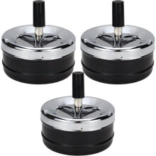 Pack of 3 ashtrays, rotating ashtray with draft-proof push-button style, indoor and outdoor, black