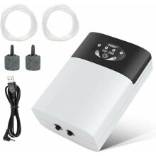 Pompa d'aria portatile USB per acquario, portata silenziosa di 2 x 3 l/min con 2 uscite d'aria per ossigeno, colori multipli, grande