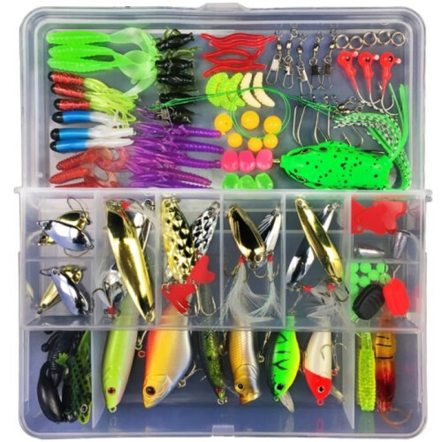 106-teiliges Angelköder-Set, Spinnerbaits, weiche Köder, Plastikwürmer, weiche Angelvorrichtungen, Angelhaken – Köder-Set