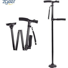 Klappbarer Gehstock mit LED-Licht, verstellbarer, klappbarer, leichter Gehstock, Schwarz