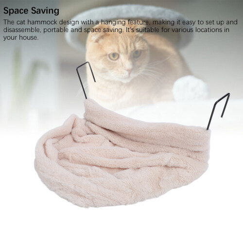 Space-Saving Plush Cat Hammock Bed, Soft Warm Beige, Indoor Comfort 1