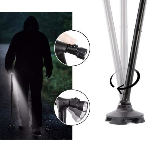 Folding Walking Stick with LED Light, Adjustable Folding Lightweight Walking Stick, Black 1