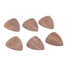 6 Stück Holz-Gitarrenzubehör: Daumen-Gitarrenplektren mit Schlitz für Ukulele und Bass, Schwarz-Walnuss