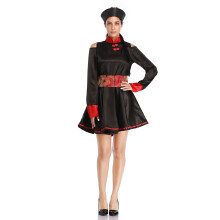 (M, Black) Costume de cosplay de zombie chinois pour femme, imprimé broderie, robe de la dynastie Qing + chapeau + bande runique