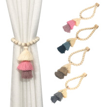 Wooden Bead Curtain Ties with Strong Magnet Closure, Fringe Bohemian Style – Compatible with Most Curtains