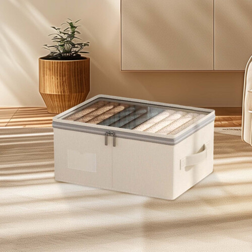 Karymi Clothing Storage Box Double Zipper Clear Window