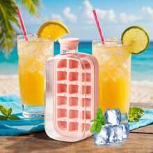 Cute Ice Cube Bottle with Straw – 2-in-1 Durable Square Ice Cube Maker & Portable Container – Easy Release, Lid Included