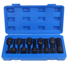 1/2" Torx-slagpipessett, 10 stk. ekstra lange Cr-Mo-bits (T30-T100), 3" lengde, med oppbevaringsetui