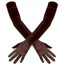 Prom Party Velvet Long Gloves Brown, Gloves,Opera Dance Finger 1920S Bridal Long Length Gloves Satin Women'S Gloves Gloves