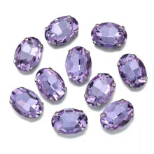 10 stuks ovale kristallen glazen kralen met platte achterkant en klauwvormpje om op te naaien, geschikt voor doe-het-zelf sieraden - 6x8mm - Violet