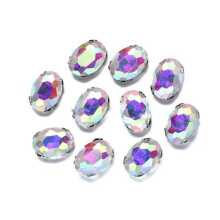 10pcs Sew On Oval Crystal Glass Flat Gold Back Claw Cup Rhinestones Beads-10x14mm-Clear AB