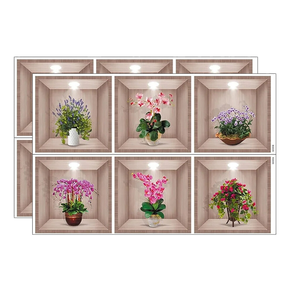 3D Flower Vase Wall Stickers, Natural Green Plants Leaves Decals For Bathroom, Toilet & Home Walls Â Compatible With All Wall Types 9448483802345