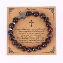 Trendy Natural Tiger Eye and Turquoise Beaded Bracelet with Cross Charm - Perfect for Stylish Accessorizing
