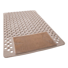 Anti-Slip Bath Mat for Shower with Drainage Holes - 16x28 Inch Non-Slip Bathroom Rug | Quick-Dry Antimicrobial Shower Floor Mat for Bathtub (Khaki)