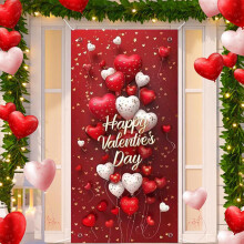 Valentine's Day Door Cover 90x180cm – Colorful Durable Fabric Banner, Party Decoration & Photography Background