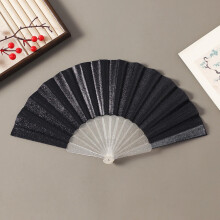 Portable Folding Fan Solid Color Glitter Plastic Fan for Wedding Travel Party Dancing Cosplay Gift Fan