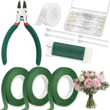 Floral Tape and Wire Kit with White Ribbon Dark Green
