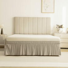Light Gray Brown Ruffled Elastic Bed Skirt, King 7880", 15" Drop, Dust-Proof Bedroom Decor