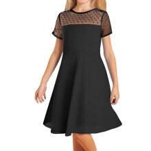 Girls Summer Dress Formal Elegant Mesh Short Sleeve Midi Dresses A Line Casual Party Dresses