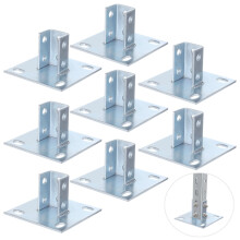 8 PCS Strut Post Bases, 4-Slotted U-Base for 1-5/8" Square Channel, 5.7"x5.7" Anti-Tilt Ground Bracket, Galvanized Carbon Steel