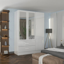 (White, 116cm) 3 Door High Gloss Wardrobe