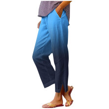 Dames cropped broek met ombré-effect in donkerblauw, comfortabele pasvorm, elastische taille, zijsplitten en zakken, casual model, maat XL